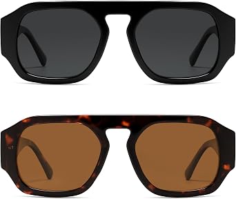 Polarized Retro Square Sunglasses for Women Men AR82386 | Vintage Trendy Rectangle Sun Glasses UV400 Protection Single Bridge