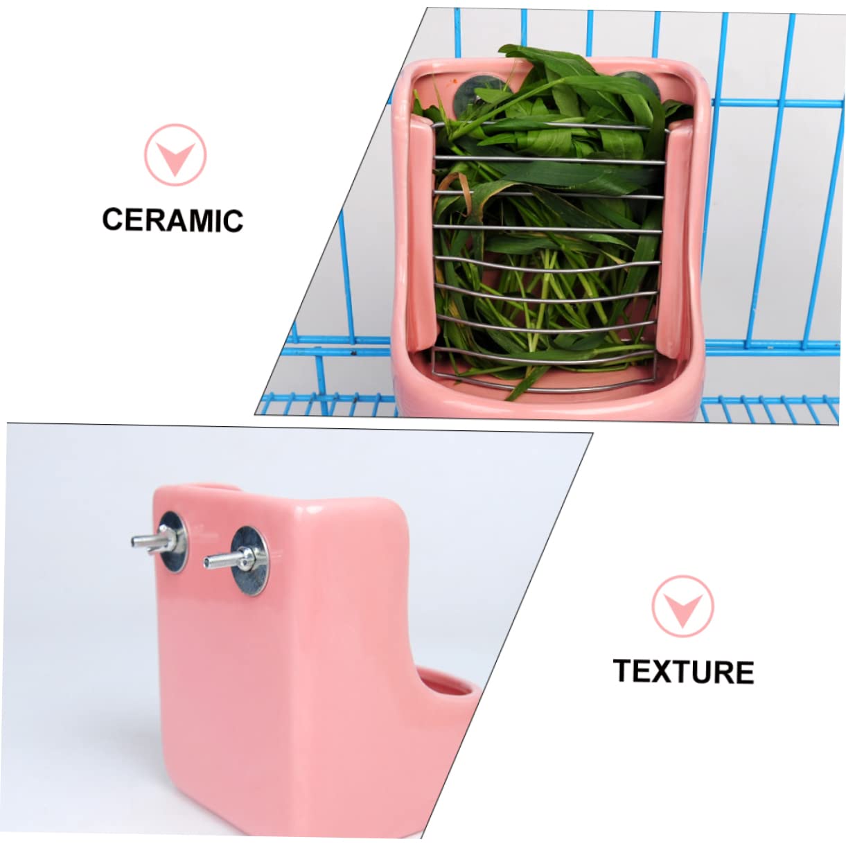 COLLBATH 1pièce Râtelier à Herbe Et Bol Alimentaire Céramique pour Rongeurs Support Suspendu Pratique pour Et Chinchillas Rose