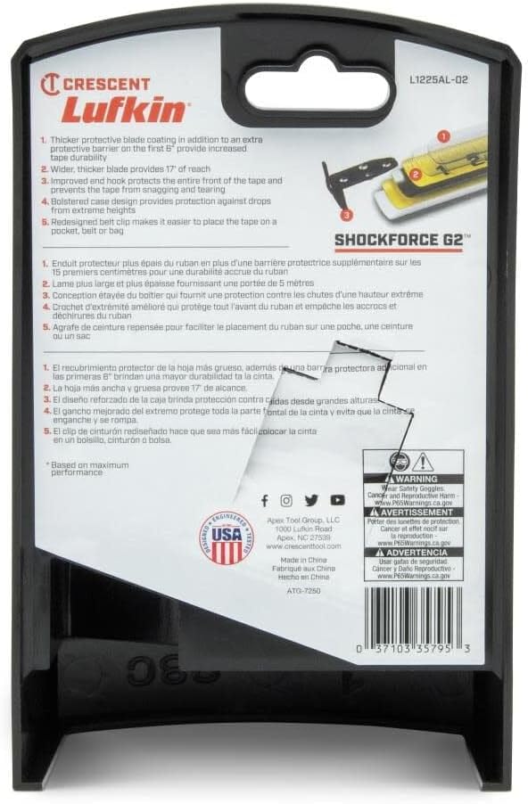 Lufkin Shockforce G2 25-ft Autolock Tape Measure- L1225AL-02