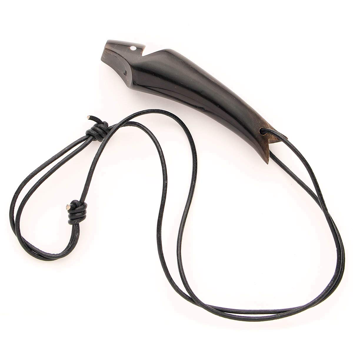 Windlass Hand Carved Real Bone Viking Fish High Pich Whistle Unique Grain Pattern with Leather Thong