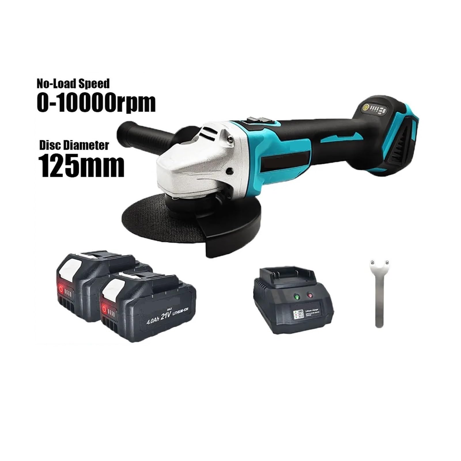 Pulidora Amoladora angular sin escobillas de 125 mm, herramienta de corte inalámbrica de velocidad variable de 18 V para bricolaje en el hogar(2PCS 4.0Ah Battery)