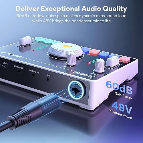 Miniatura 2 de MAONO Mezclador de audio para transmisión, interfaz de audio con preamplificador profesional, Bluetooth, batería incorporada, cancelación de ruido,