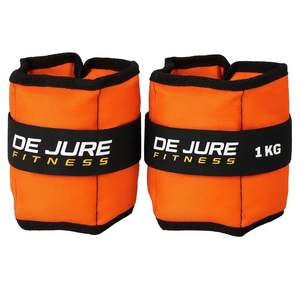 De Jure Fitness Adjustable Ankle & Wrist Weights Pair (1KG x 2) for Men & Women | Strength Training, Walking, Running, Workout, Yoga | Comfortable, Durable | Orange – 2KG