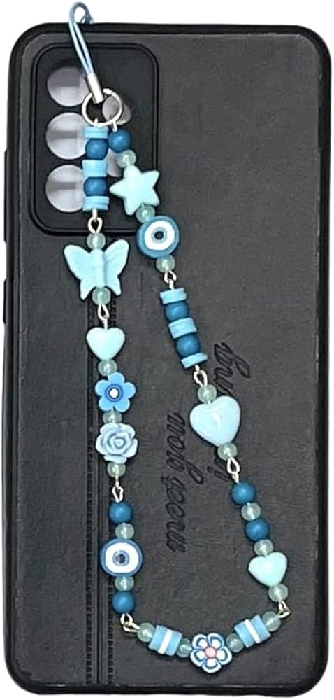 Heddz Blue Acrylic Heart Beads Lanyard Wrist Strap | Handmade