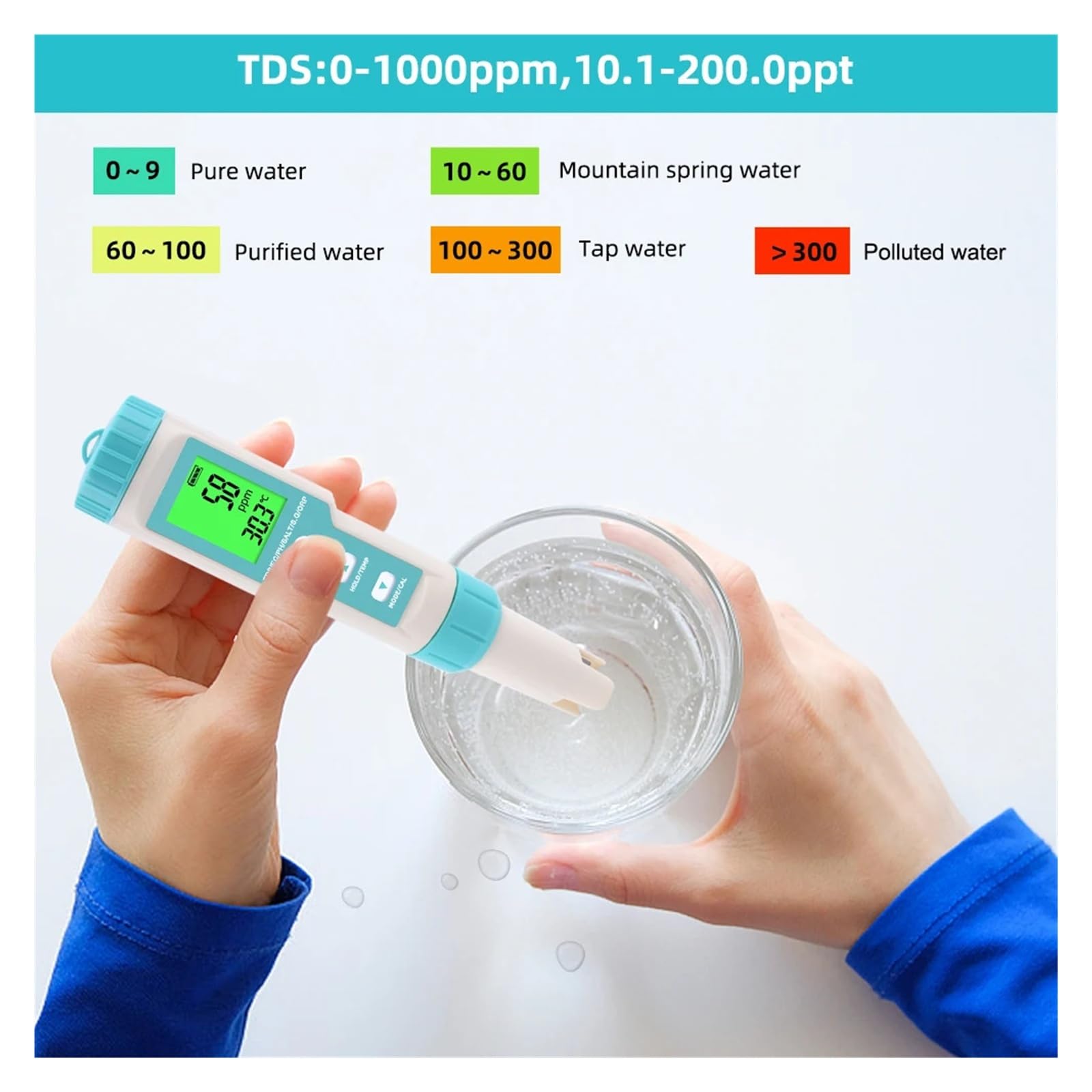 7 en 1 PH/TDS/EC/ORP/salinité/S. G/compteur de température C-600 testeur de qualité de l'eau for l'eau potable, ph-mètre d'aquarium