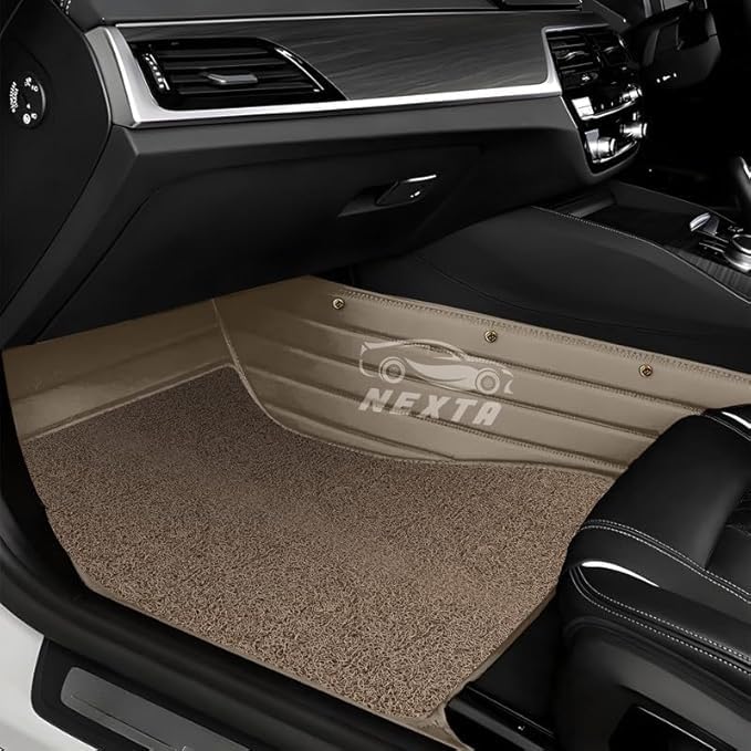 Image of Premium 12D Car Foot Mat for VinFast VF MPV 7-7 Seater (All 3 Rows) | Luxury Leather | Double Layered | Waterproof and Washable | Custom Fit | Detachable Grass Mat | Beige