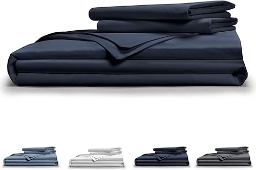 Pillow Guy Luxe - Juego de funda de edredón suave y lisa 100% Tencel, azul marino oscuro, tamaño matrimonial/queen