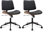 Home chaise de bureau sans bras avec roues, chaise de petit bureau réglable en hauteur, PU Cuir mi-arrière 360 Chaise d'ordinateur pivotante, chaise moderne sans bras pour bureau, salle de réunion de lecture (Beige)