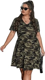 Women's Plus Size Camo Print V Neck Short Sleeve Casual T Shirt Dress - Buy now