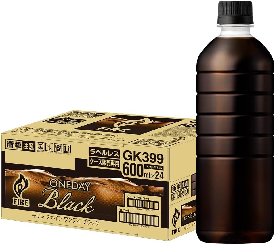 1本84円！【大幅値下がり！】Fire(ファイア) キリン ワンデイ ラベルレス ブラック コーヒー 600ml 24本 ペットボトルが激安特価！