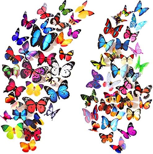 Heansun 80 PCS 3D Butterfly Wall Decor, 4 Styles Butterfly Wall Decals Removable Mural Stickers Butterfly Decorations for Home Room Bedroom Nursery Decor