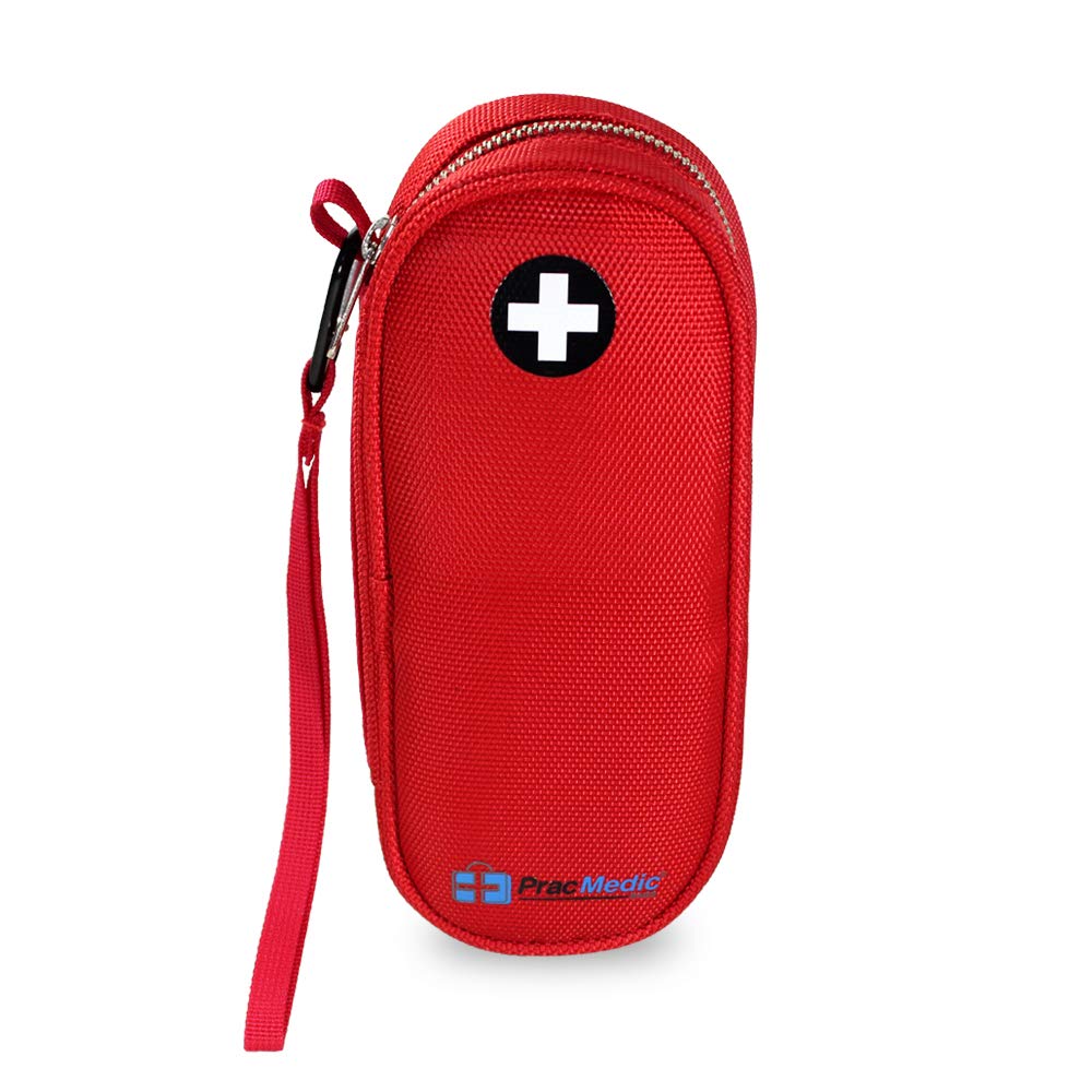 PracMedic Bags EpiPen Carry Case- Insulated & Roomy Epi Pens Carrying Case holds 2 Epipens or Auvi-Q, Inhaler, Antihistamine Meds for Immediate Access to Allergy Medications During Emergencies(Red)