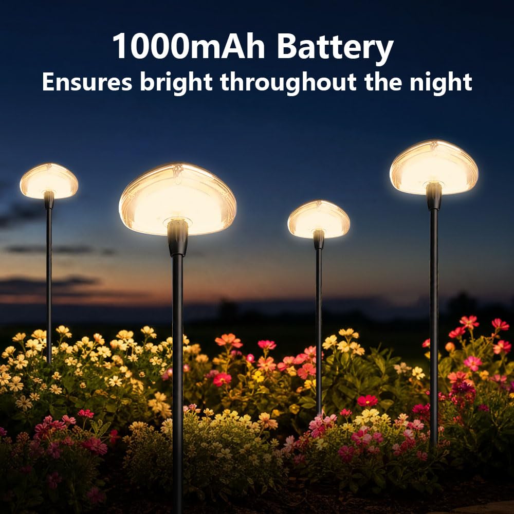 Lampade solari per esterni, giardino, 4 pezzi, 34 lm, luce bianca calda, 1000 mAh, IP65, luci solari da giardino in ABS, accensione e spegnimento automatico, decorazione da giardino, per piante