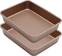 Vista 1 de UOIENRT Paquete de 2 bandejas para hornear de 9 x 7 pulgadas, bandeja antiadherente para hornear, bandeja rectangular para galletas, brownie, molde