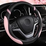 Cxtiy Steering Wheel Cover for Women Leather Universal Steering Wheel Covers for Car 15 inch (Pink)