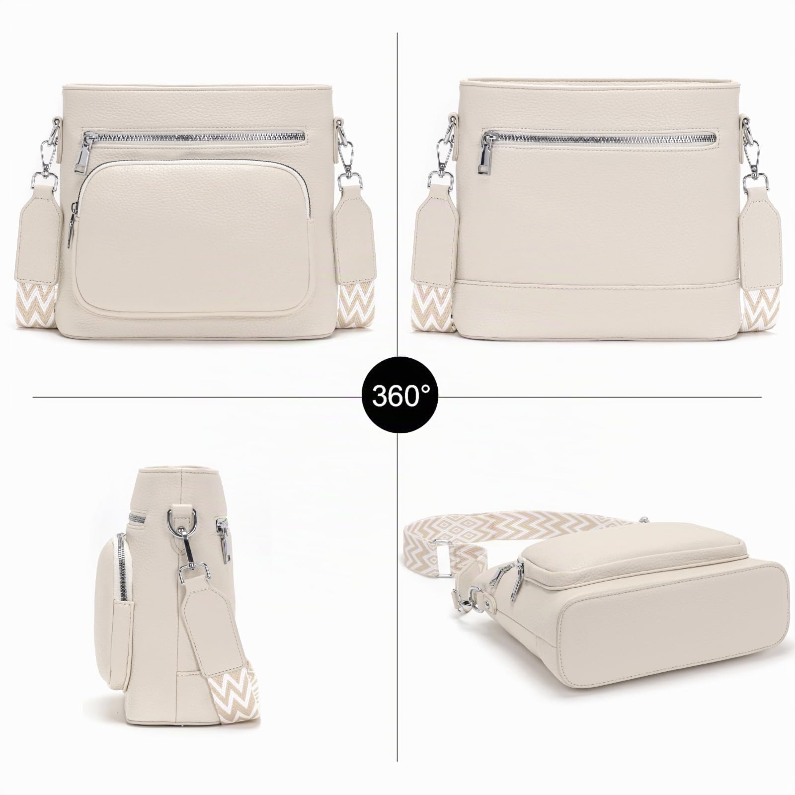 Snmoec bolso bandolera mujer mediano bolso cruzado mujer Bolso para móvil con correa ancha Beige