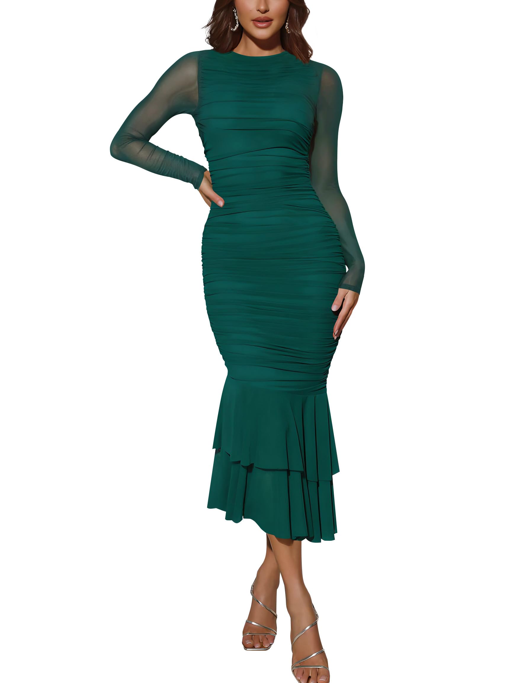 Photo 1 of ***STOCK IMAGE FOR REFERENCE***
Atizon Elegant Ruched Bodycon Evening Dresses for Women Cocktail Party Formal Maxi Mermaid Dress Dark Green