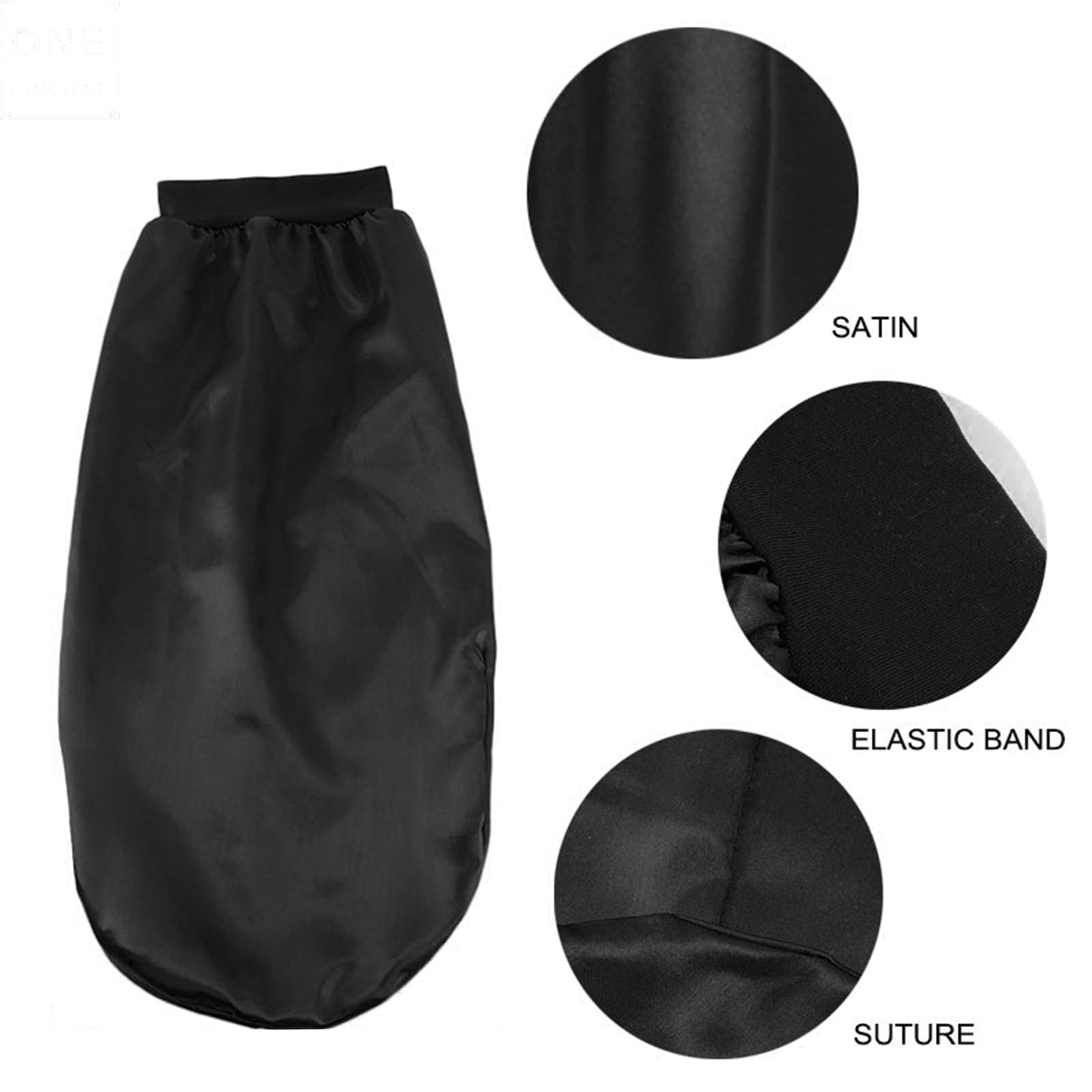 Bonnet de Nuit en Satin Réglable Avec Bande Élastique pour Cheveux Longs Et Bouclés (Noir)