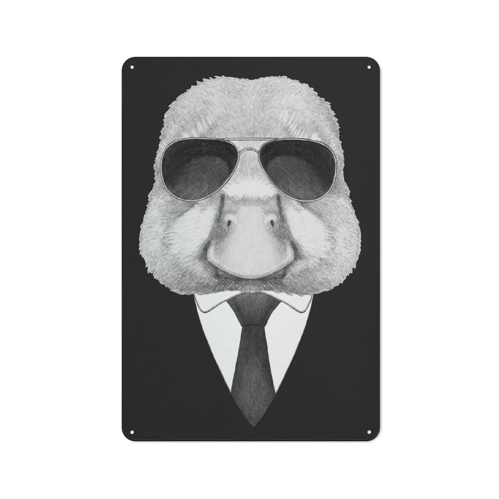 Junmoney Portrait Of Duck In Suit Vintage Metal Plaque 30X20cm For Kitchen Or Home Bar, For Vintage Wall Decor Fans, For Garage And Workshop Walls