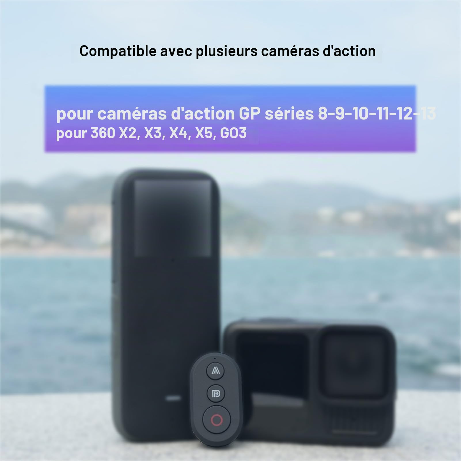 Bluetooth Remote Control pour 360 X2 X3 X4 X5 Go3, pour GP 13 12 11 10 9 8 Caméras d'action de la Série, Gamme de Caméra sans Fil Rechargeable Remote 82ft