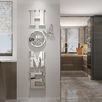CrazyDeal Home Signs Wall Decor Letter Signs Length Mirror Wall Stickers Decorations for Living Room Bedroom Farmhouse The Home Modern Decorations Bird Wall Art LargeSilver Acrylic,49.2 X 15.7 Inch