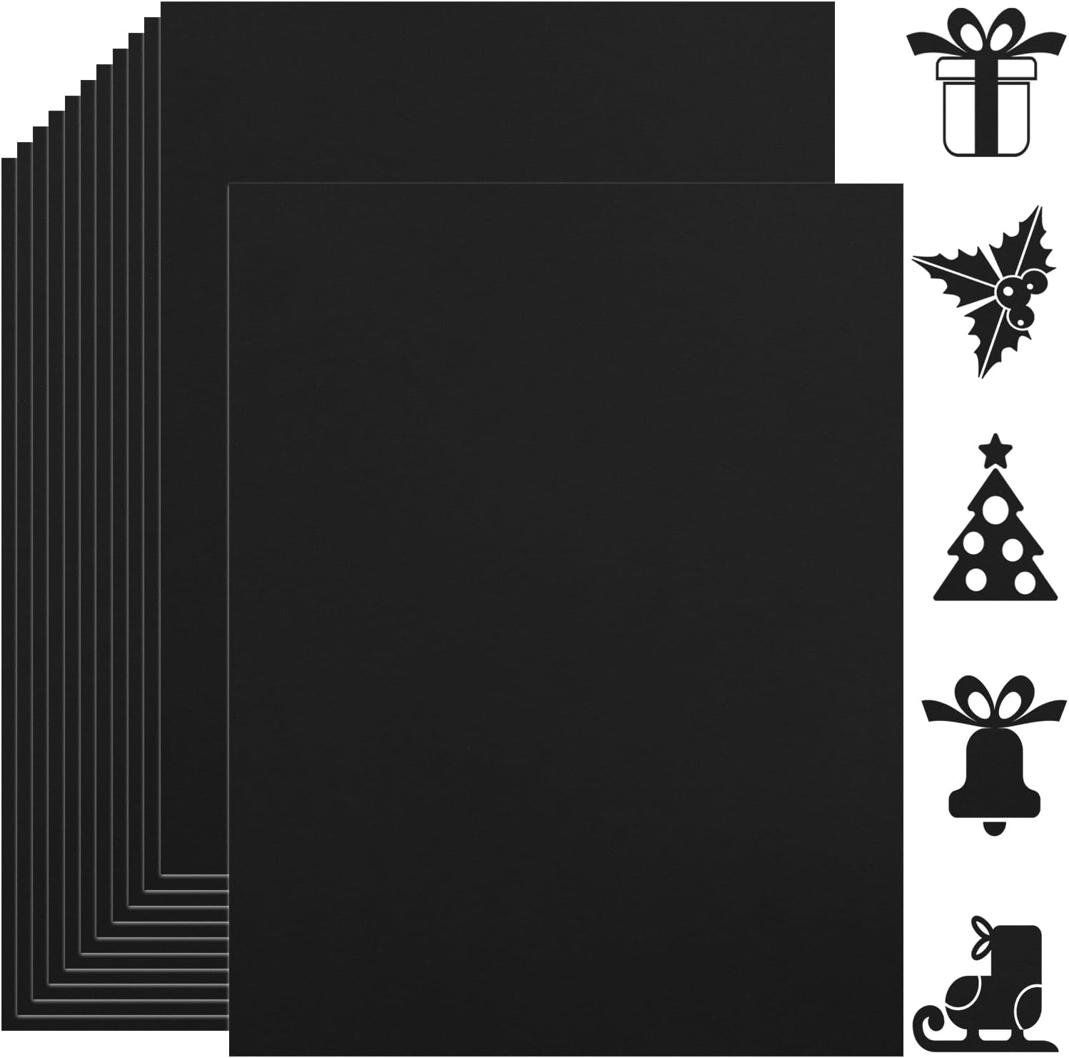 Bella Bora Black Cardstock Paper 12 Sheets 8.5" x 11" of