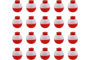 Fishing Bobbers Small: 20 Pack of 13mm Red and White Snap-On Push...