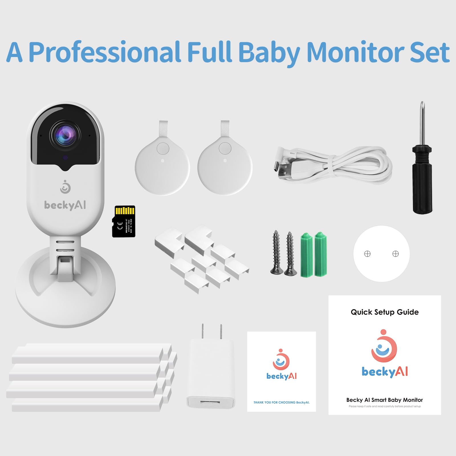 Becky Ai Intelligente Baby Monitor, Monitoraggio Respiratorio, Analisi del Sonno, Allarme di Sicurezza per Soffocamento, Visione notturna 2K HD, Condivisione di Dati Criptati, Android/IOS Compatibili