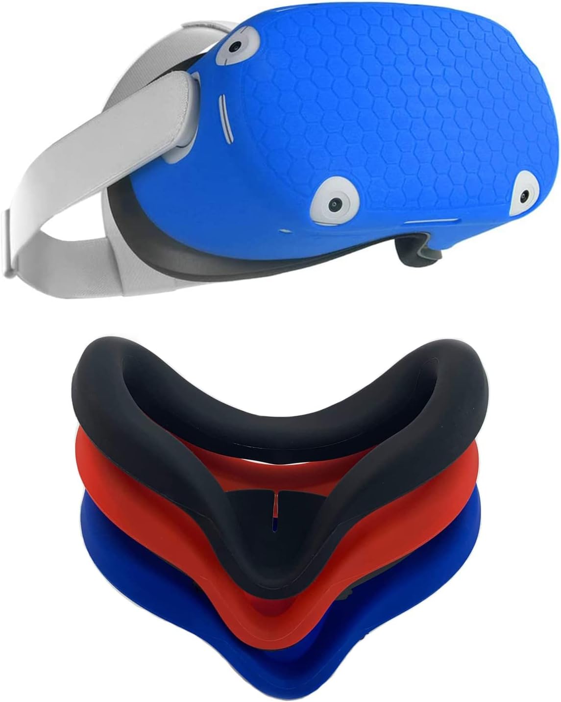 TATACO Oculus Quest 2 VR Shell Silicone Face Protector Cover - Sweat-Proof, Non-Slip, Washable, Anti Scratch Anti Dust(3pc+1pc-Blue)