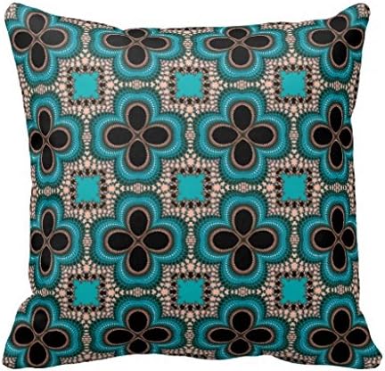 Moroccan Geometric Floral Pattern Teal Tan Black Pillow Case