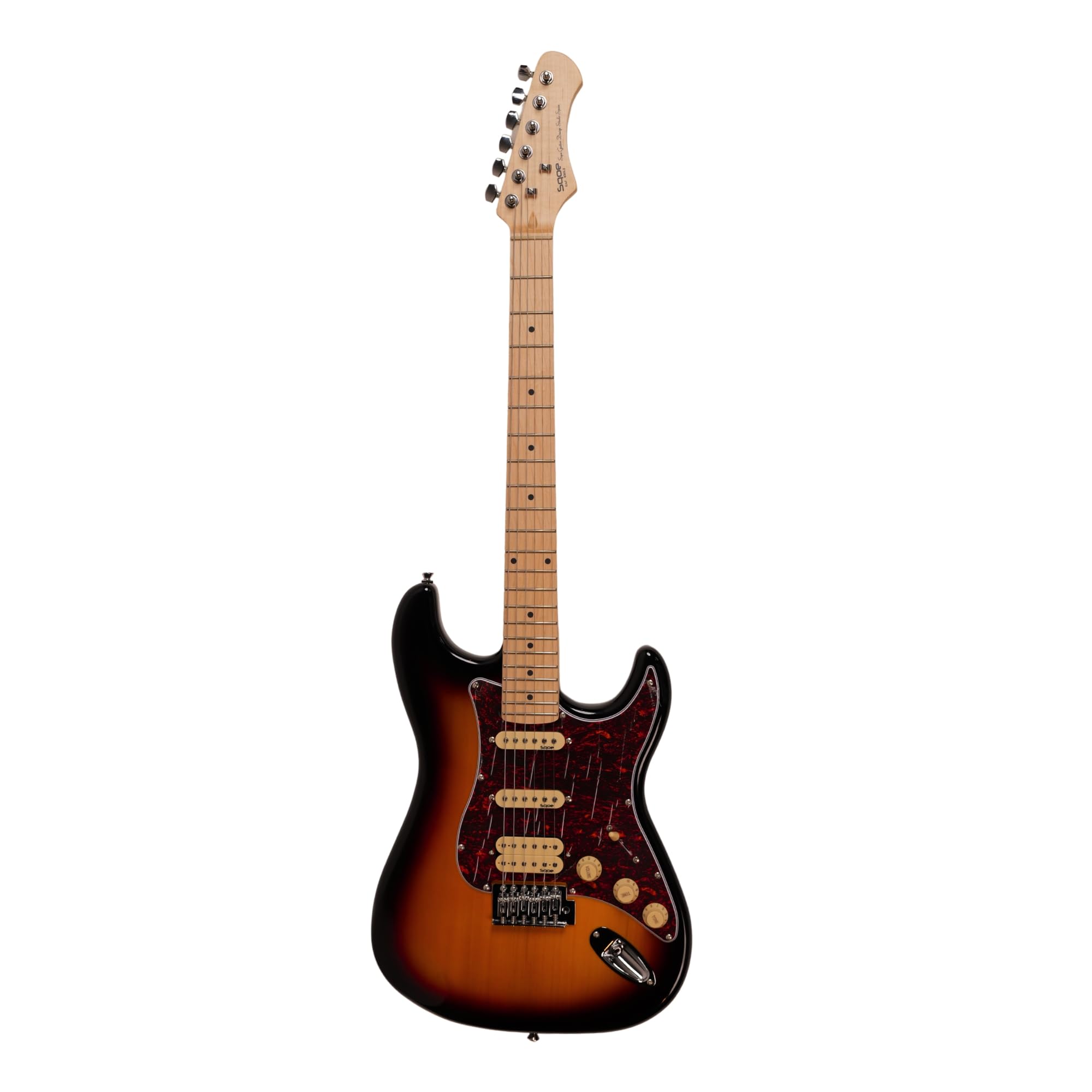 SEST250 HSS Electric Guitar | Stratocaster Style with Basswood Body, Maple Neck, 22 Frets, 5-Way Pickup Switch, Vintage Tremolo Bridge | Complete Beginner Guitar Kit (Sunburst)