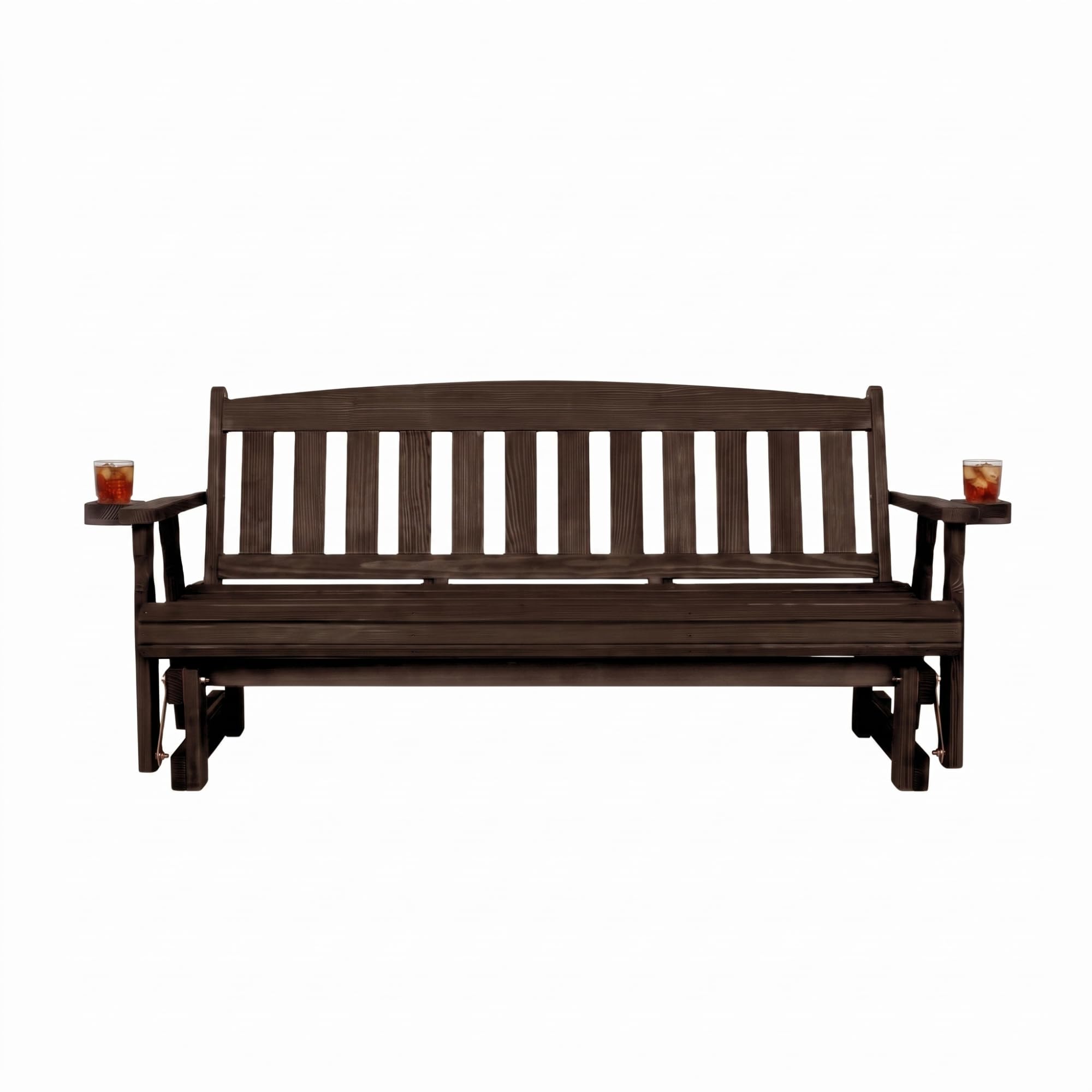 Amish Heavy Duty 800 Lb Mission Pressure Treated Porch Glider with Cupholders (6 Foot, Dark Walnut Stain)