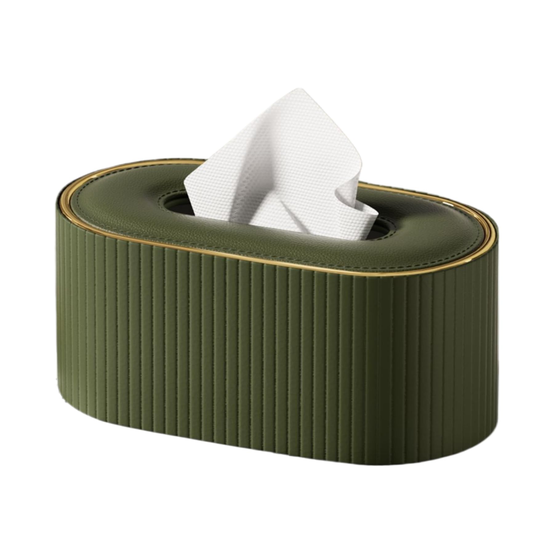 Oval PU Leather Tissue Box Cover, Flocked Lining, 4 Colors, for Standard Rectangular Tissues - Green Vertical Stripes