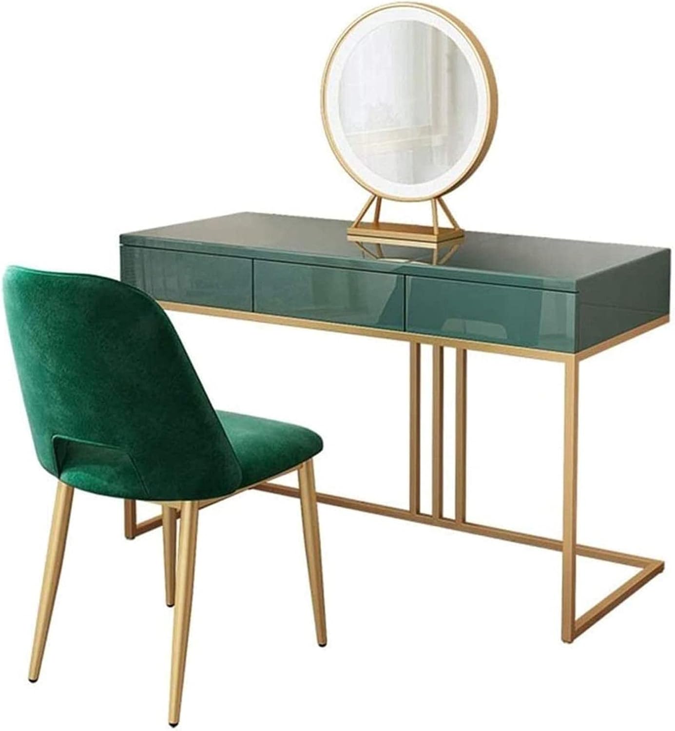 Dressing Table Vanity Set with Mirrors and Upholstered Stool Makeup Table 3 Drawers Vanity Benches for Bedroom Bathroom Women Girls Gift