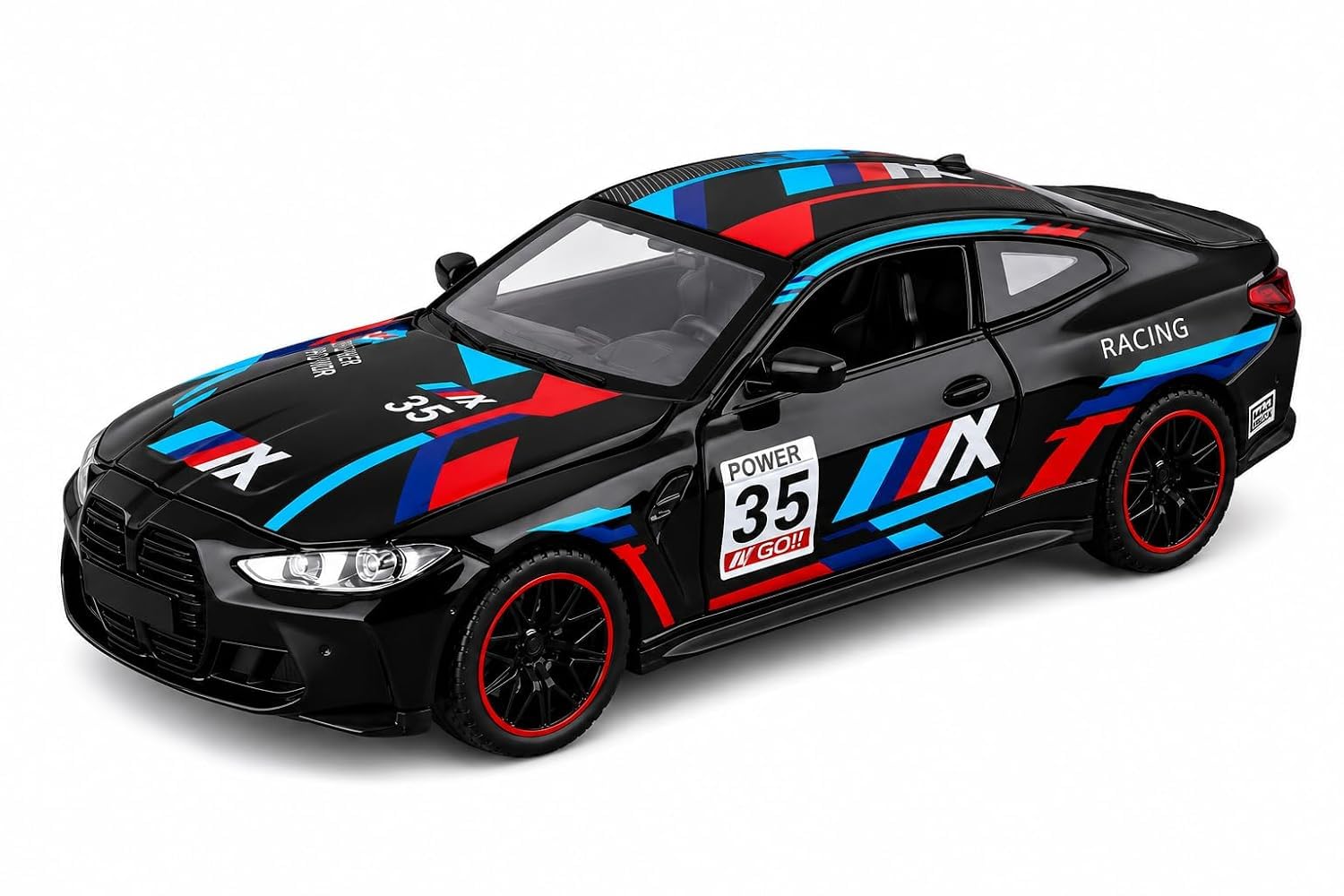 Alokik Enterprise 1:32 M4 GT3 Model Die-Cast Metal Pull Back Car with 6 Openable Doors with Sounds and Lights Toy Decoration Car Best Gift Toys for Kids【Black】-image-2