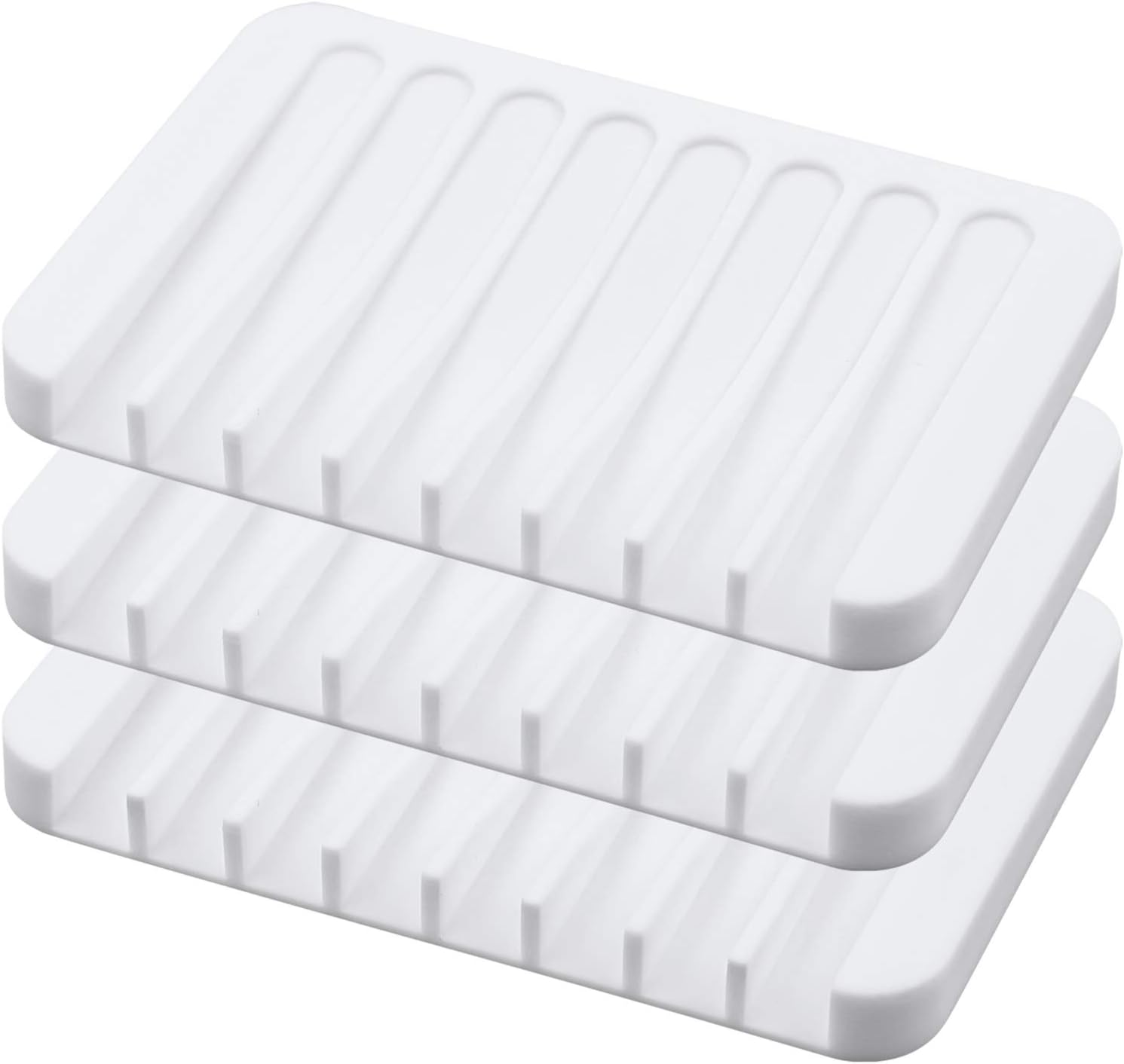 Topsky 3Pack Silicone Soap Dishes for Bathroom, Soap Holders Shower, Soap Savers, Self-draining Waterfall (White)