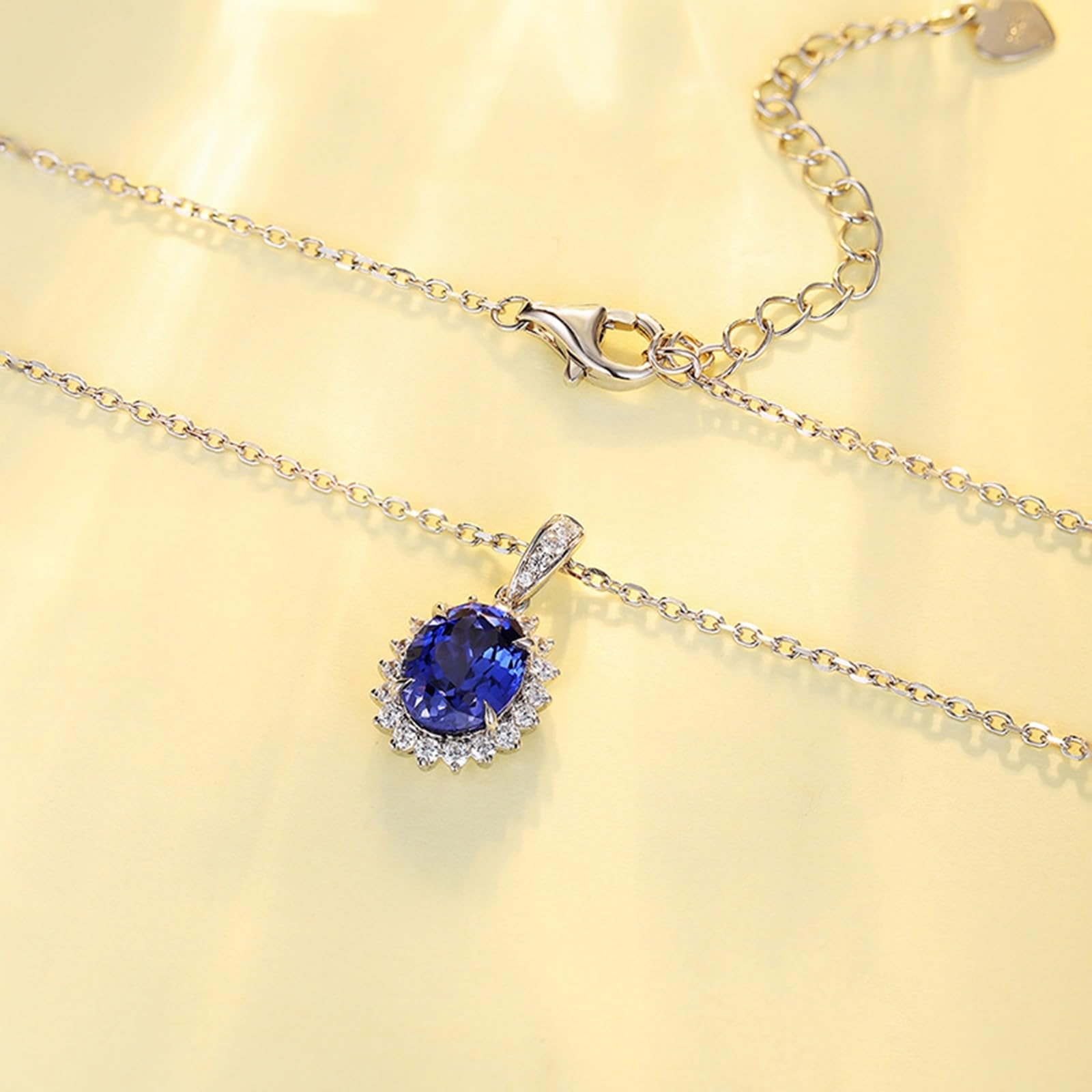 KnBoB Collar para mujer de plata 925 flores azul ovalado laboratorio creado zafiro piedras preciosas colgante joyas longitud 40+5 cm