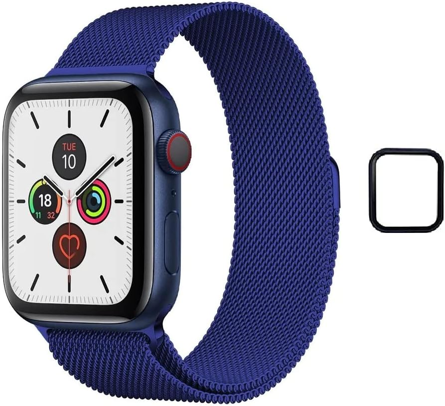 Milanese Loop Strap for Apple Watch Series 10 | Ultra 2 | 9 | 8 Ultra | 8 | 7 | 6 | SE, Stainless Steel Mesh type Band with Add on Screen Protector