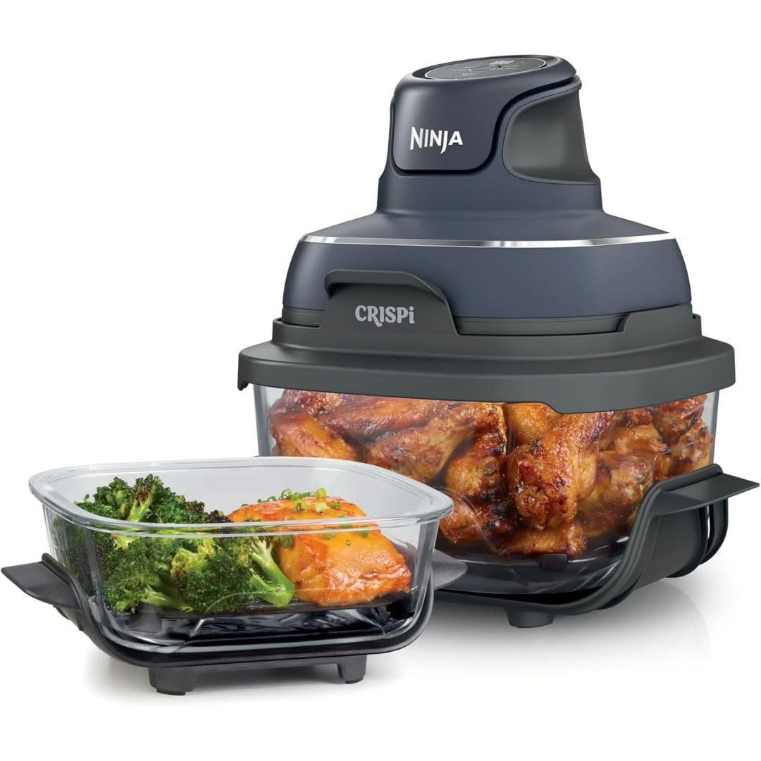 Ninja Crispi GlassFlex System Air Fryer - Roast, Bake, Steam & Store with Deluxe Borosilicate Glass, Upgraded Crisper Plate & Lid, Compact & Portable Design - Limited Edition