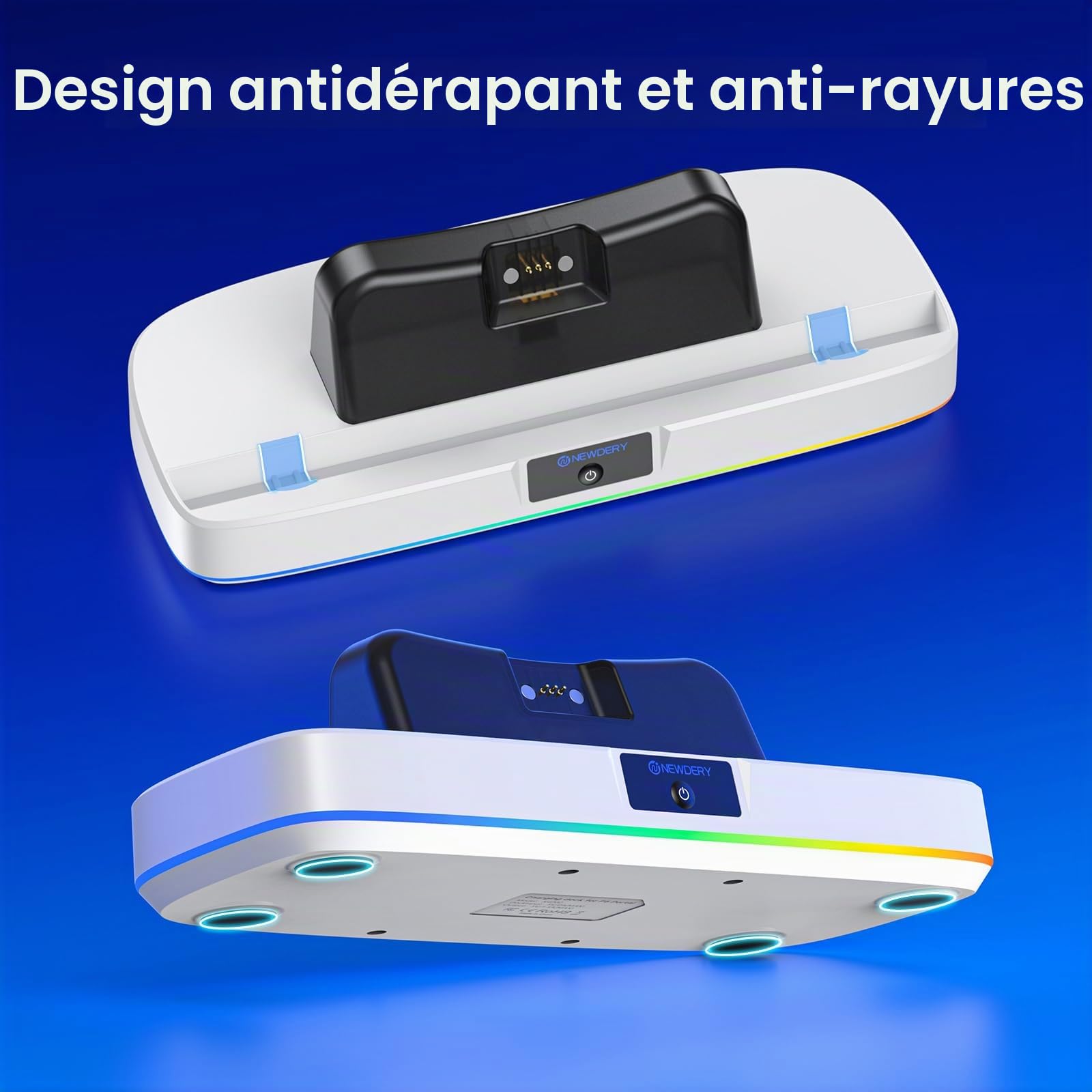 NEWDERY Station de Charge Compatible avec Les étuis pour PS Portal | Station de charge magnétique USB-C avec 9 modes d'éclairage RVB, compatible avec le lecteur distant PlayStation Portal, blanc