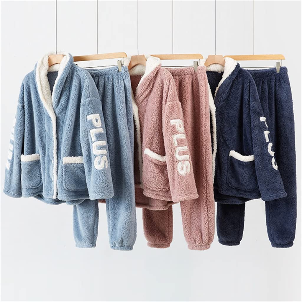 Pyjamas Winter-Korallen-Fleece-Frauen-Nachtwäsche Flanell-Pyjamas Dicker Warmer Homewear-Langarm-Hausanzug (Color : B, Size : M Code)