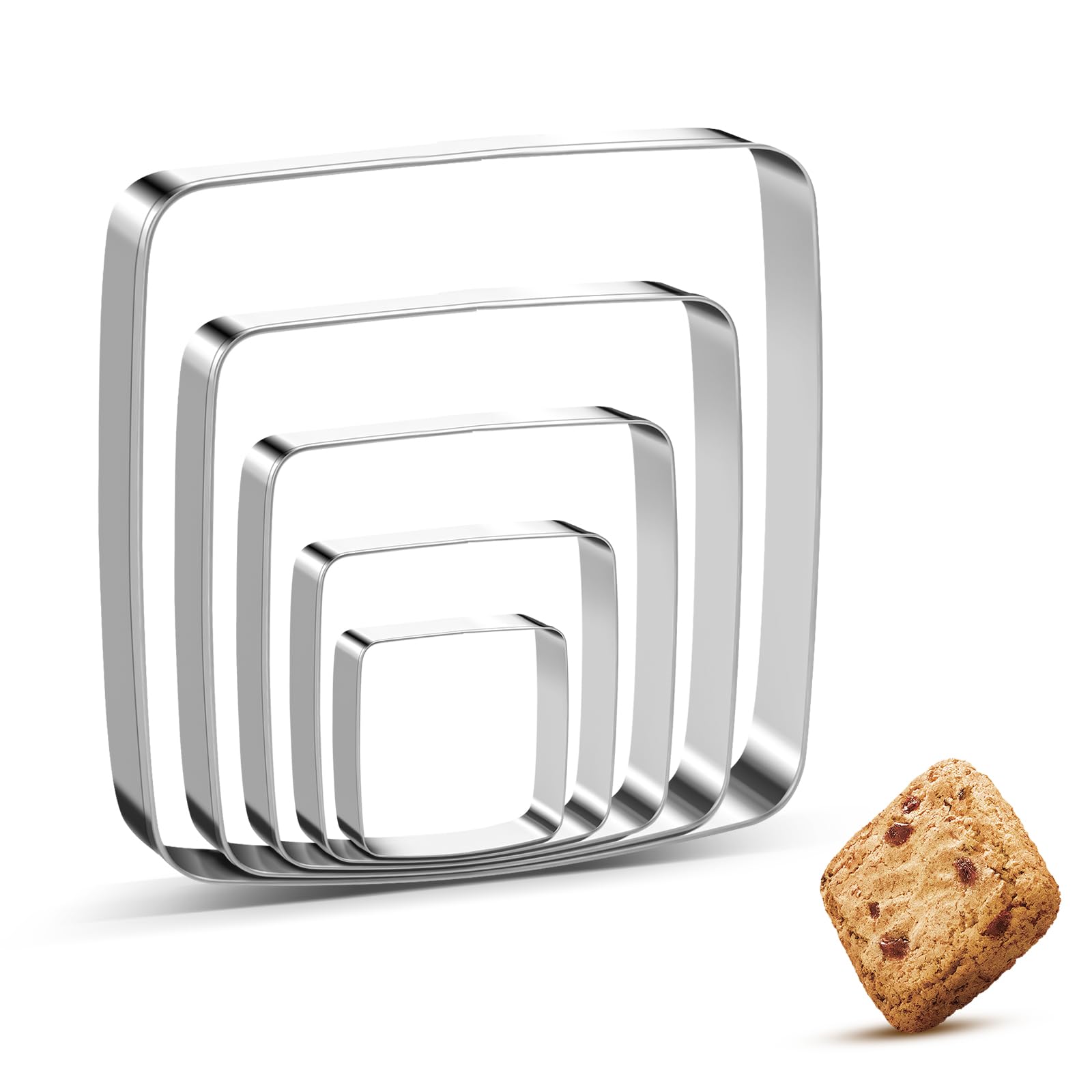 5 Stück Quadratische Runde Ecke Keksausstecher Sandwich-Ausstecher für Lunchbox Obstschneider Gemüseschneider zum Backen DIY Weihnachten Geburtstag Party Dekor