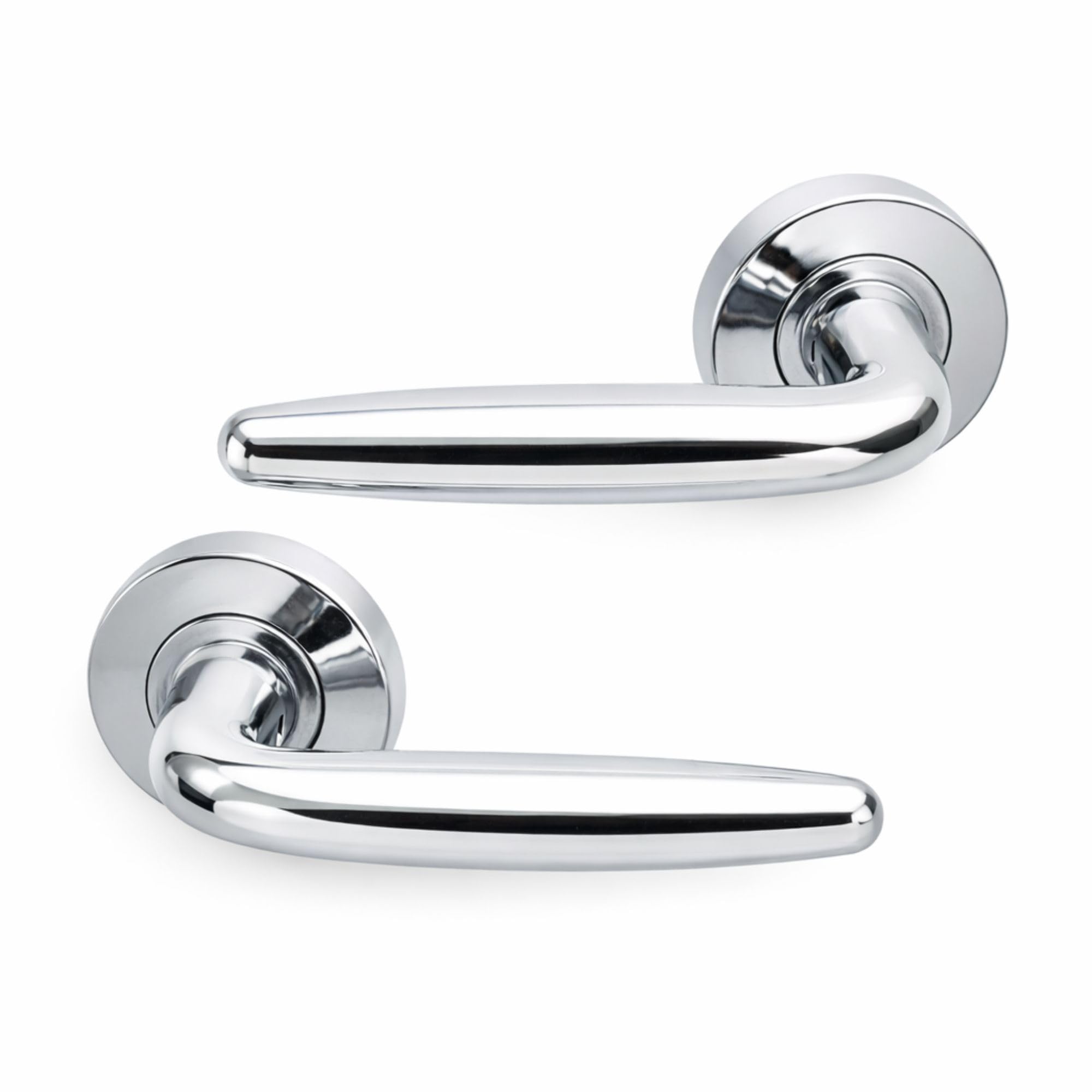 Uap Silver Galaxy Internal Door Handles On Round Rose, Polished Chrome Lever Handles For Interior Wooden Doors, Keyless Pair