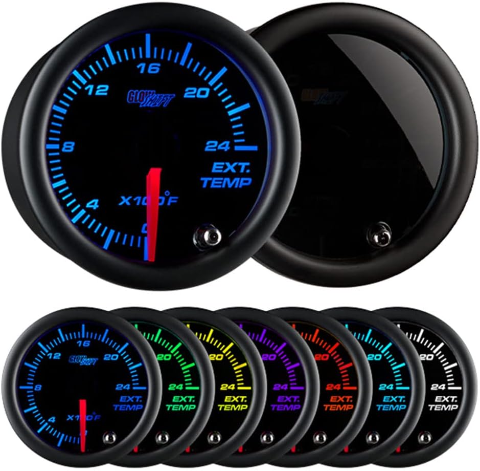 GlowShift Tinted 7 Color 2400F Pyrometer Exhaust Gas Temp Gauge Kit - Includes 1/8-27 NPT Type K EGT Probe & Wiring - Multi-Color Display - Black Dial - Smoked Lens - for Car & Truck - 2-1/16" 52mm