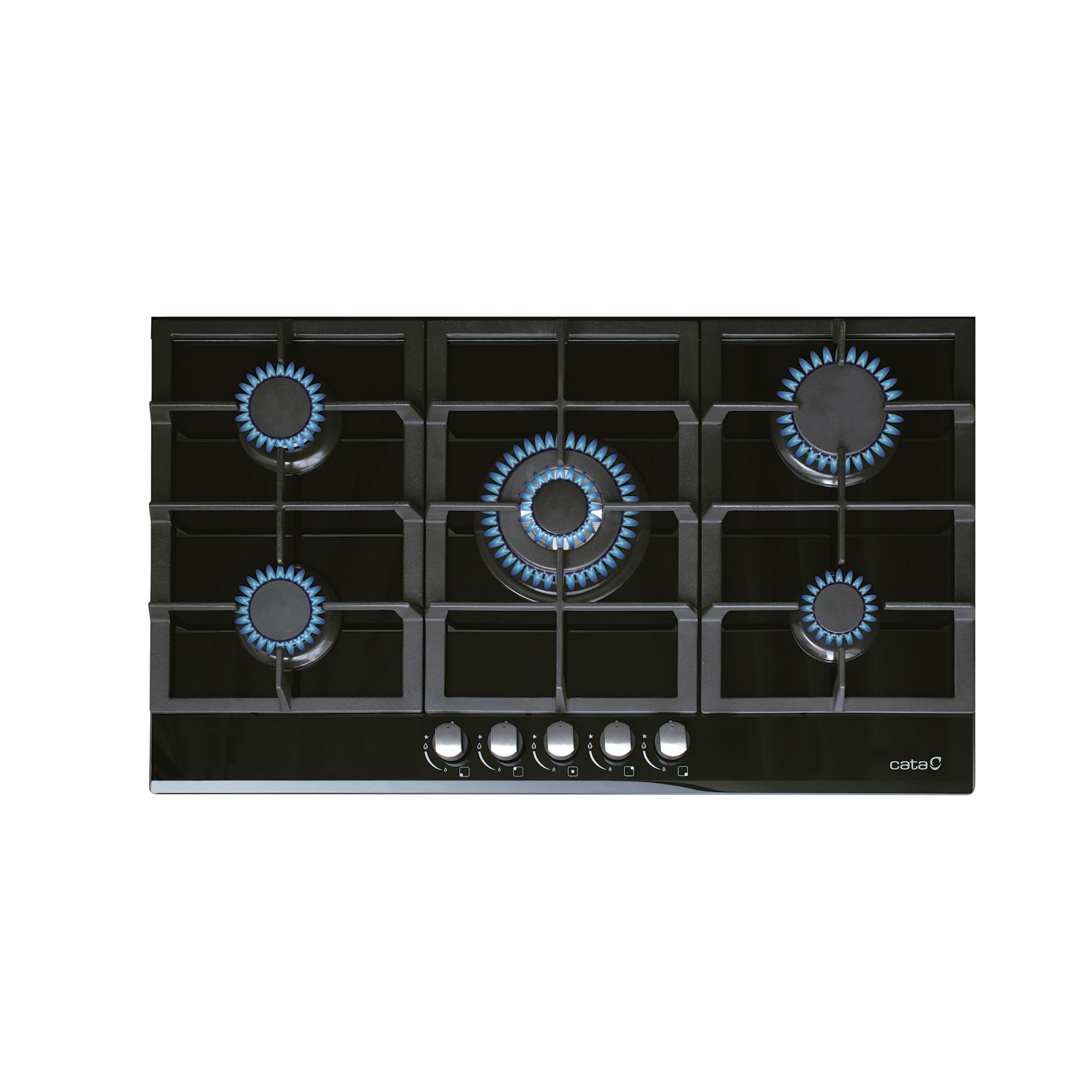 CATA LCI 9041 BK Gas Hob 5 Burners Cast Iron Electronic Ignition Safety Valves Prepared for Natural Gas Power 11kW Black Colour 87cm