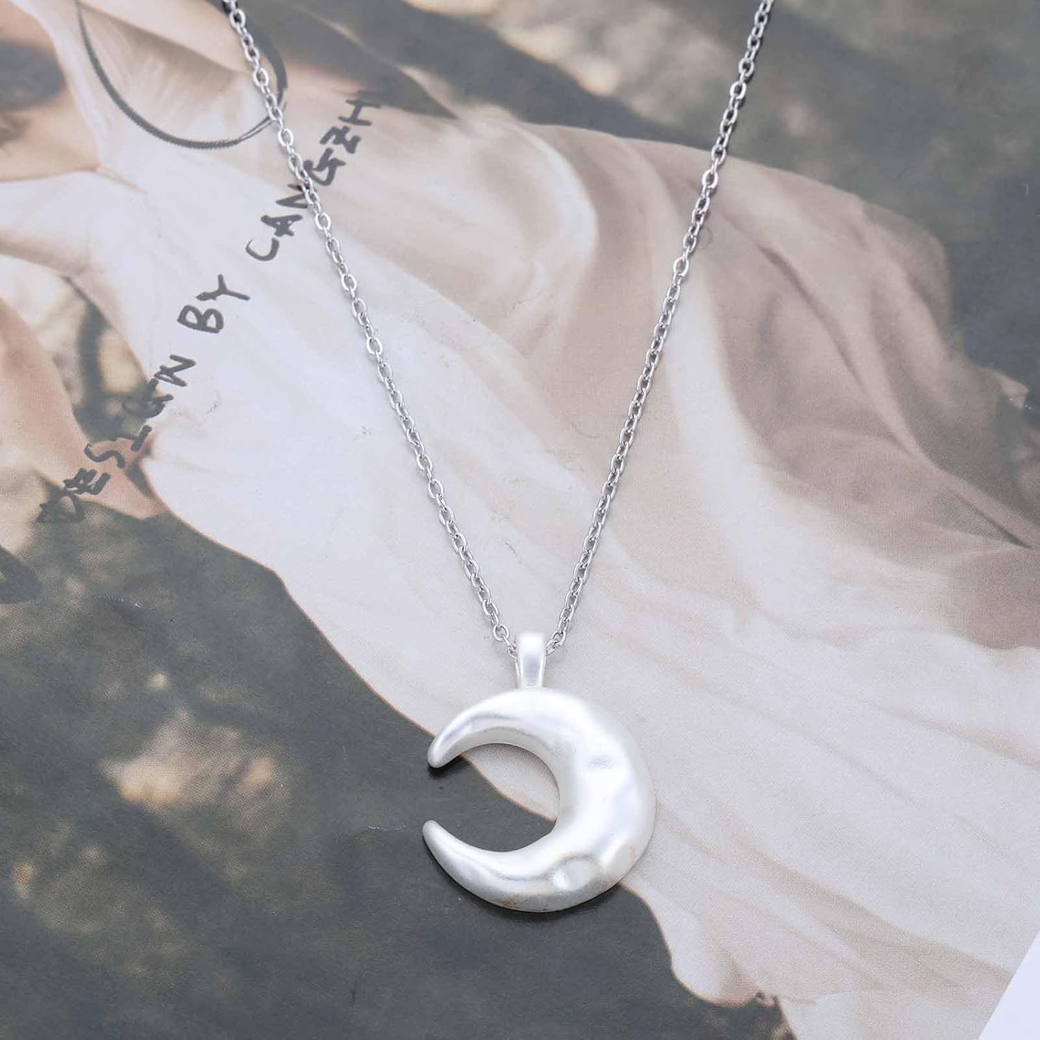 Andelaisi Boho Moon Pendant Necklace Vintage Crescent Choker Necklace Silver Half Moon Necklaces Hammered Celestial Chain Necklaces Jewelry for Women - Image 4