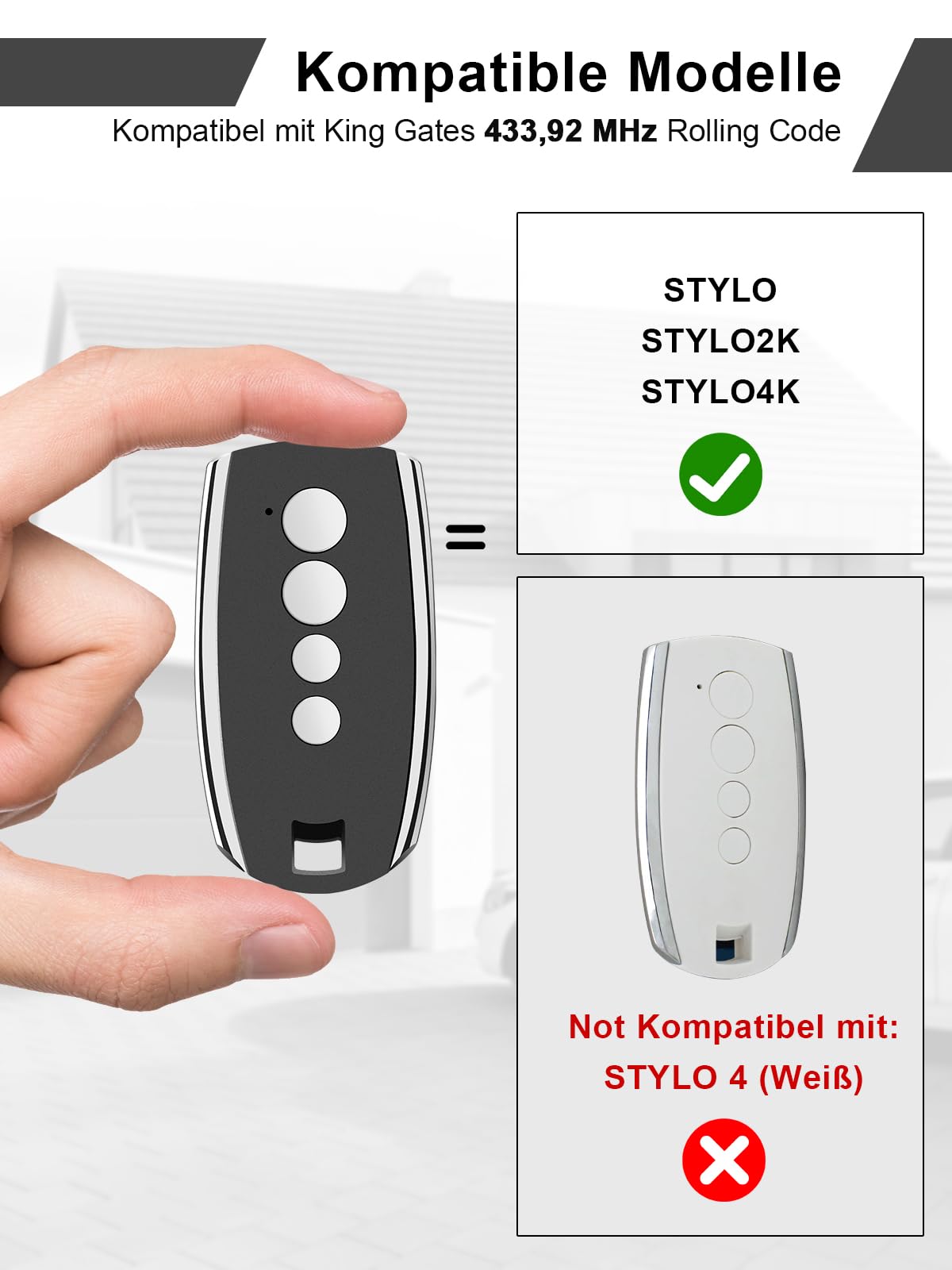 Repuesto King Gates STYLO, STYLO2K, STYLO4K Abrepuertas de garaje Mando a distancia, 433,92 MHz Mando a distancia para puertas de garaje, 4 canales Código variable, 3 unidades