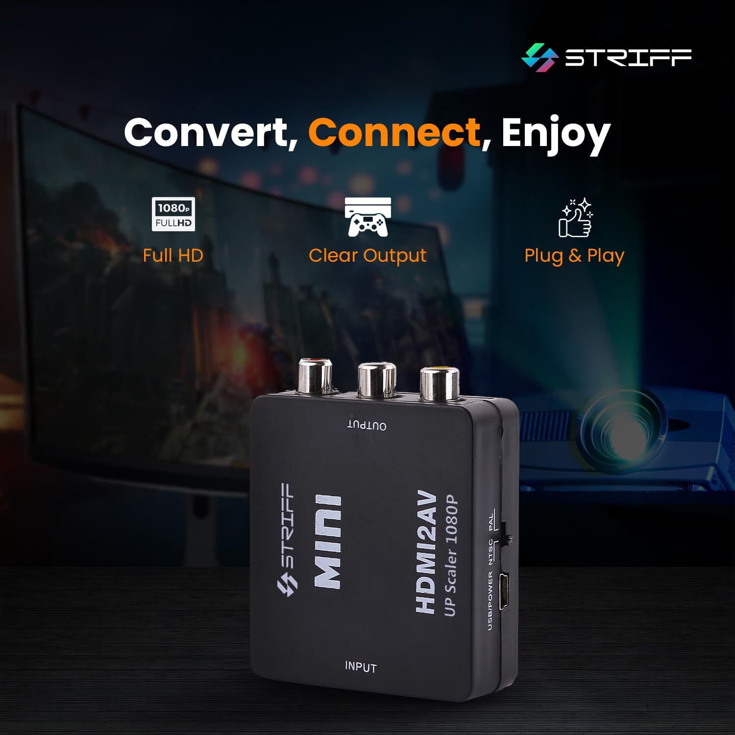 STRIFF VideoBridge HDMI to RCA Converter Adapter, HDMI to AV CVBS Composite Video Audio Converter, PAL/NTSC Support, USB Powered, 1080P Compatible for TV, PC, Laptop, Fire TV Stick — Amazon image 2
