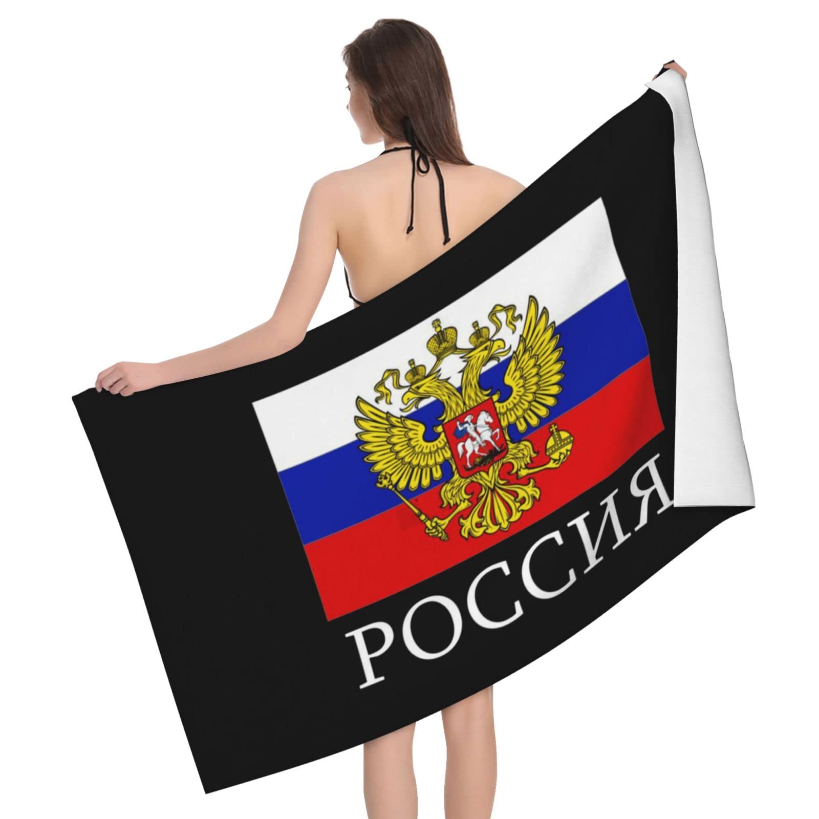 Lsjuee Flag of Russia Microfiber Bath Towel Absorb Water Quick Dry Bath Towel, for Beach, Swimming Pool, Camping
