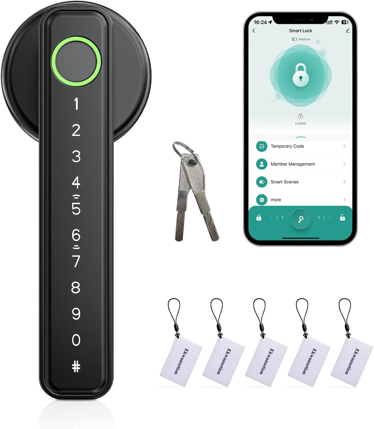 Smart Fingerprint Door Lock with Handle & Keypad, Keyless Fingerprint Entry, Touchscreen Code for Front Door, Bedroom, Home, Apartment, Hotel with Alexa (Black app Unlock) Ekwansetion